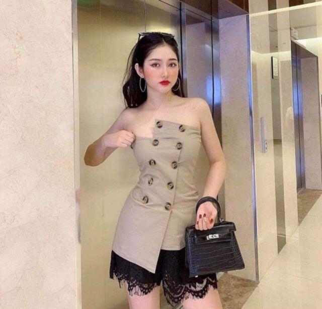 Sét áo ống kaki nút chân váy ren