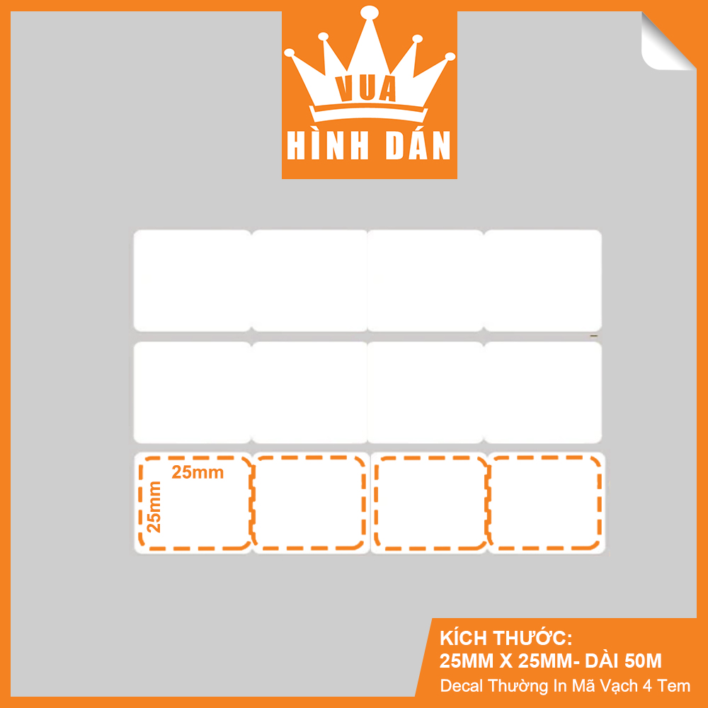 Decal Thường 25x25mm In Mã Vạch, In Tem Cuộn 50m, Khổ Giấy: 100mm