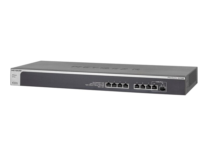 Bộ Chia Mạng Gắn Rack 8 Cổng 100M/1G/10G Với 1 Cổng Quang Combo 10G SFP+ ProSAFE 10-Gigabit Ethernet Smart Managed Plus Switch Netgear XS708E - Hàng Chính Hãng