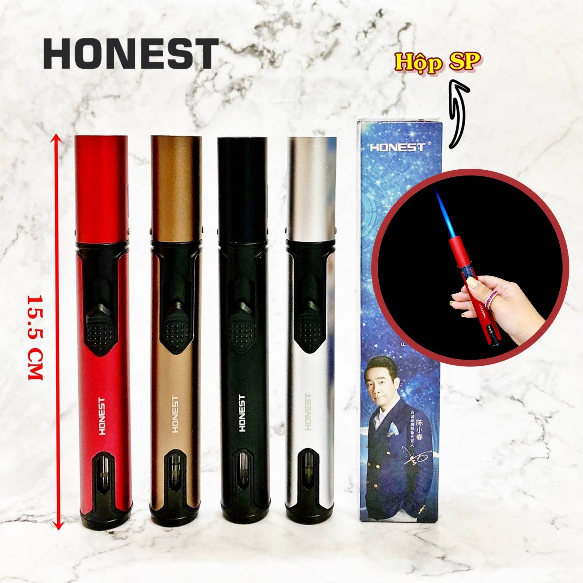 Bật Lửa Khè Mồi Bếp Honest 753 Kim Loại – Xài Gas (giao màu ngẫu nhiên)