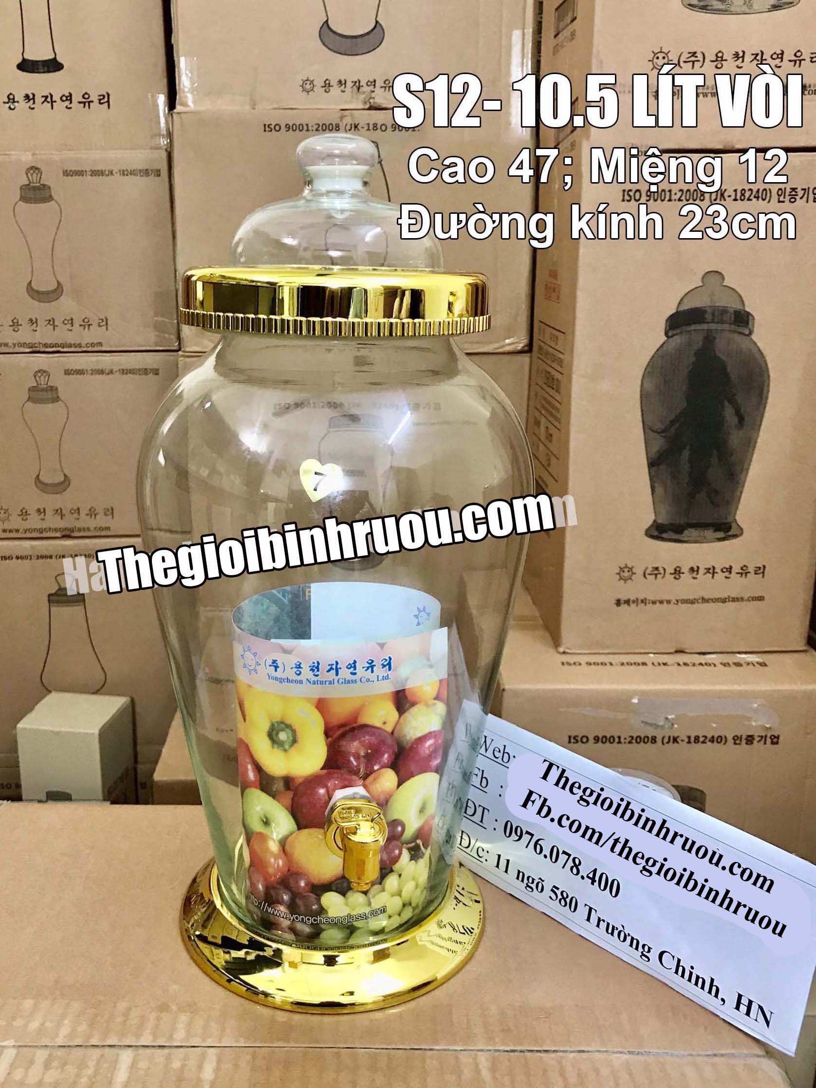 Bình Thủy Tinh Ngâm Rượu Sâm Hàn Quốc 10.5L - Bình Có Van