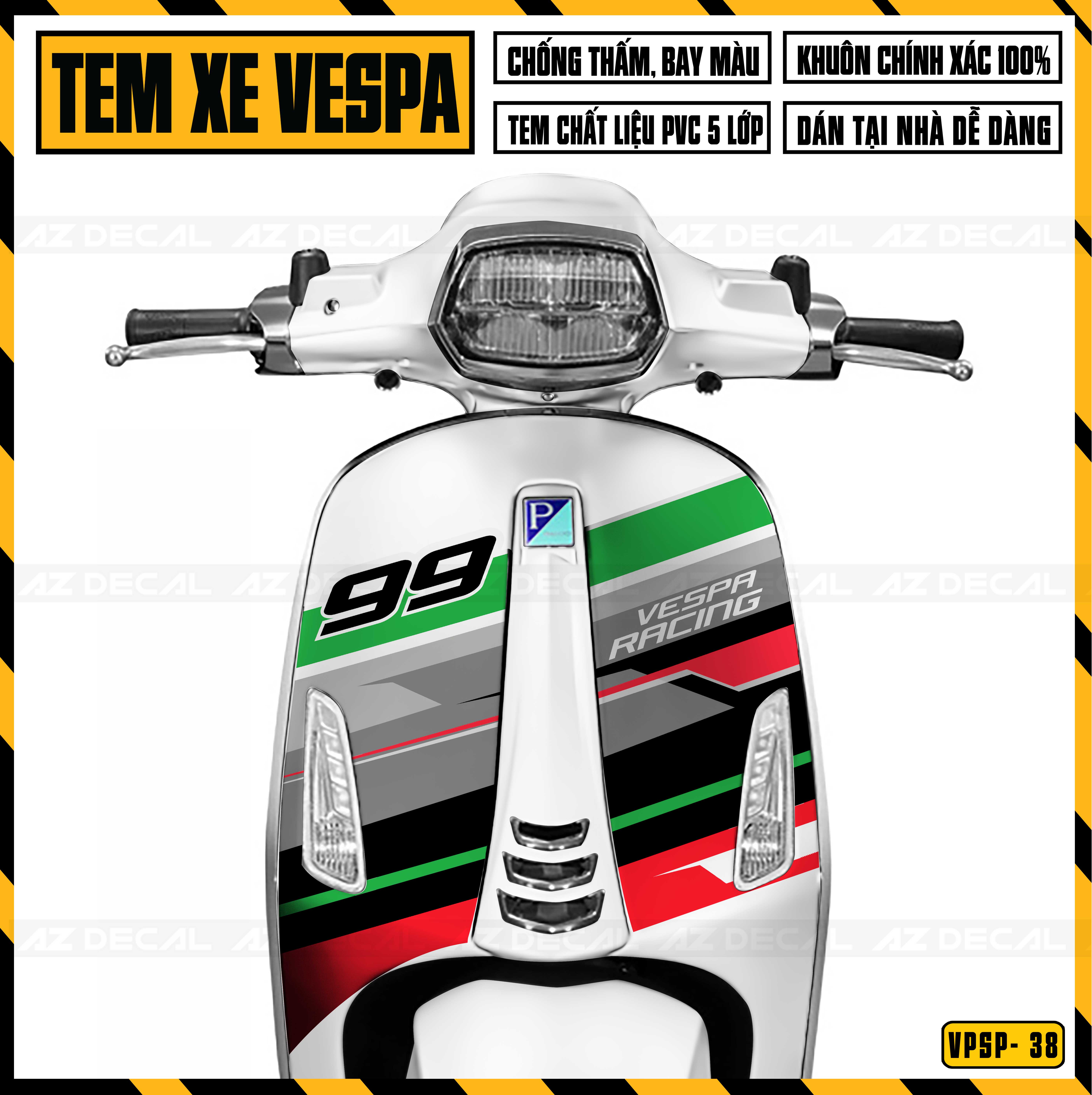 Decal Chế Dán Xe Vespa Sprint / Primavera Mẫu Vespa Racing 99 | VP38 | Tem Rời Chống Nước, Cắt Sẵn Dễ Dán