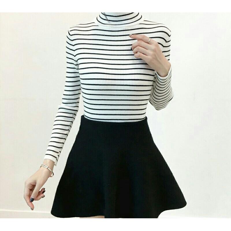 Áo len tay dài cổ cao 3 phân thun gân tăm co giãn - CH33