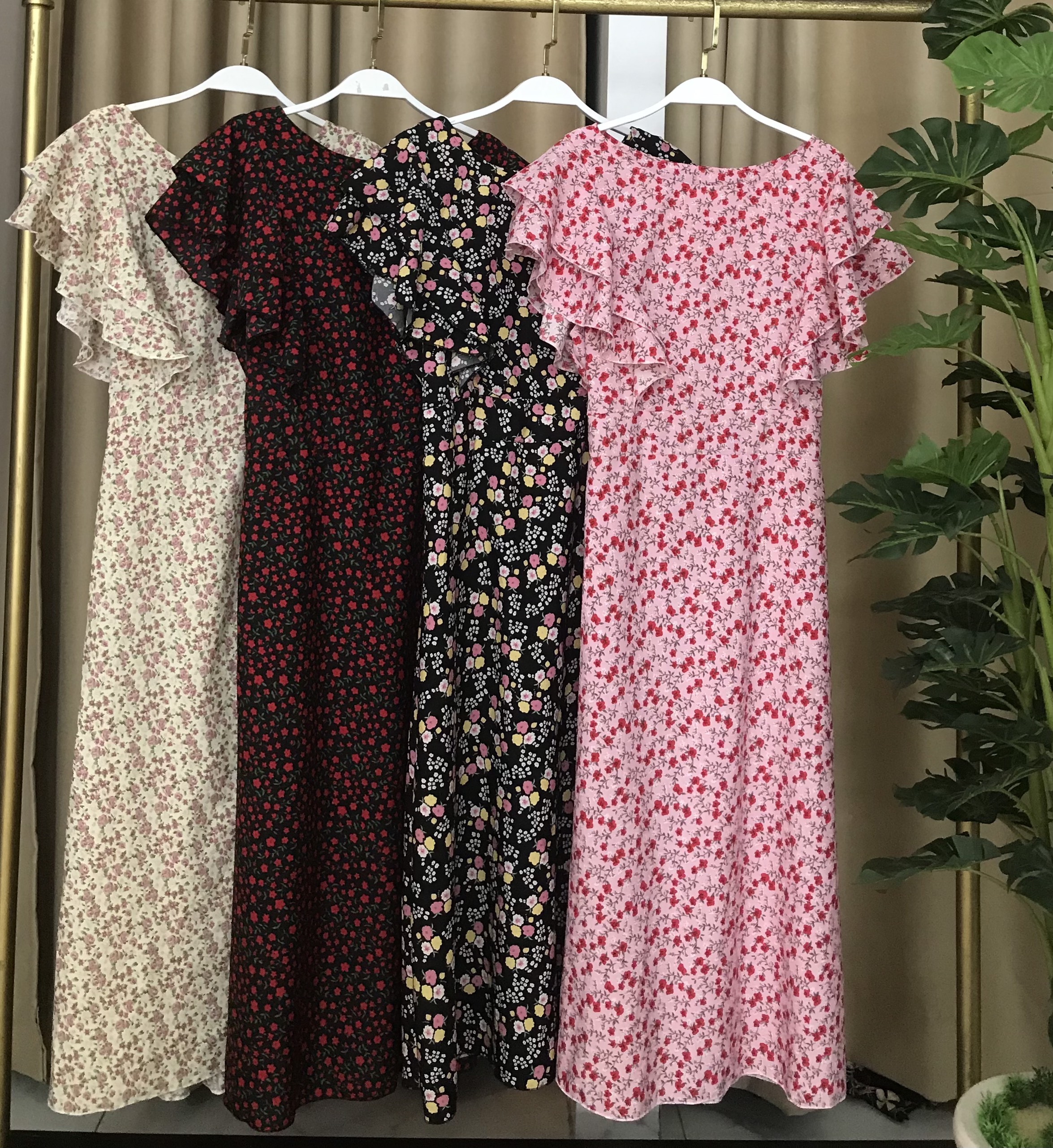 Váy đầm nữ công sở đẹp,Váy nữ thời trang tiểu thư tiệc cưới, váy hoa nhí chữ A tay bèo V014