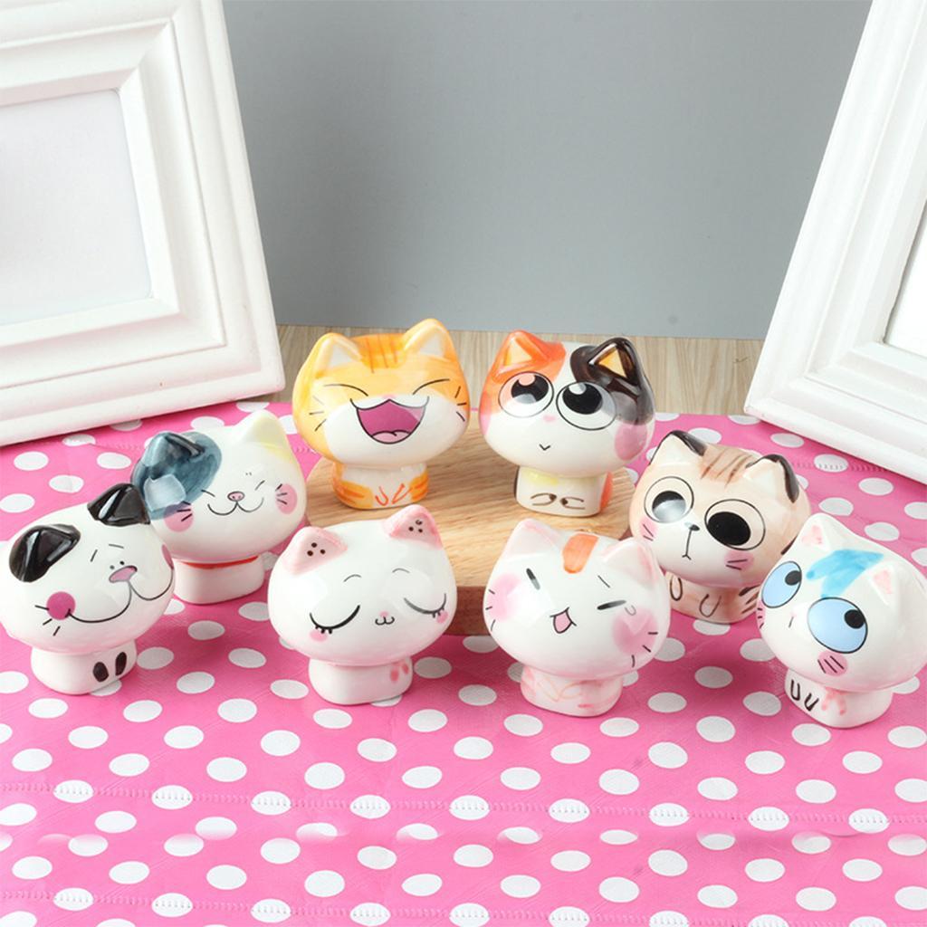 Porcelain Cute Cat Sculpture Statue Home Office Desktop Cabinet Decoration