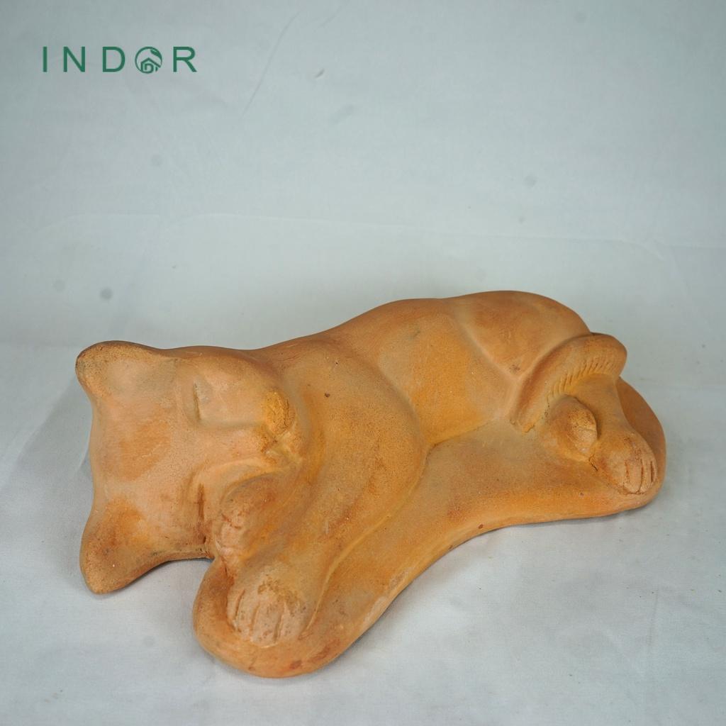 Tượng mèo lười dáng nằm chất liệu đất nung terracotta size M - XL Tượng decor trang trí nội ngoại thất