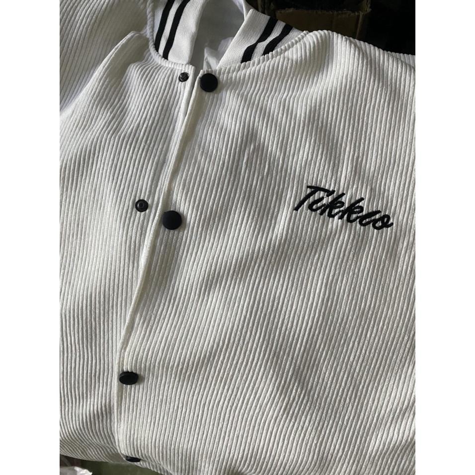Áo bomber áo khoác nhung varsity khoác nhung tăm 1 lớp Tikkeo thêu chữ cao cấp