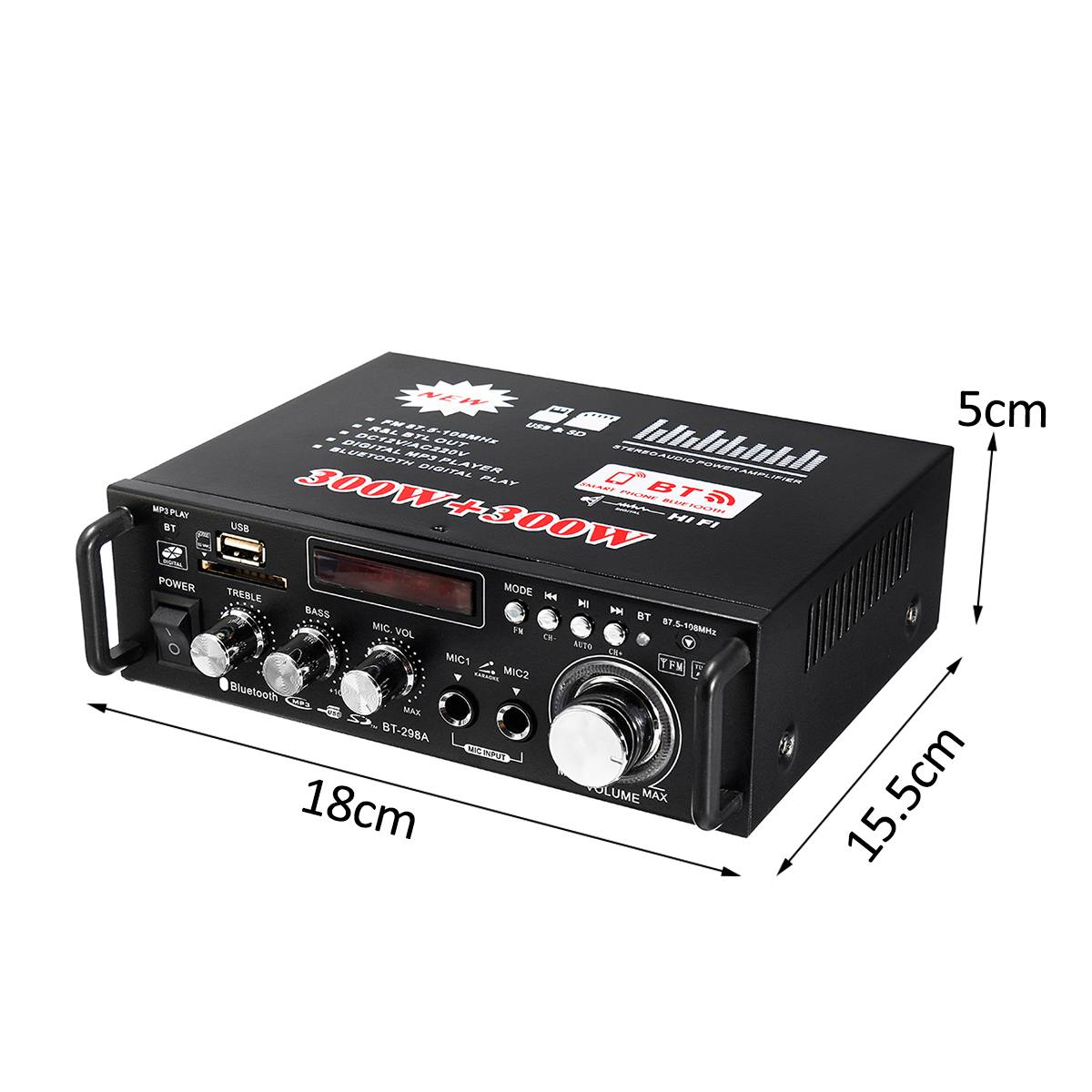ROGTZ - Amply Mini Gia Đình BT-298A Công suất khủng 40W+40W Kết nối Bluetooth Hỗ trợ FM Radio Điện áp 220V/DC12V Pin CR2052 Tỉ lệ méo tiếng thấp SNR cao Nhỏ gọn Dễ sử dụng Gia đình Karaoke Âm nhạc - Hàng Chính Hãng