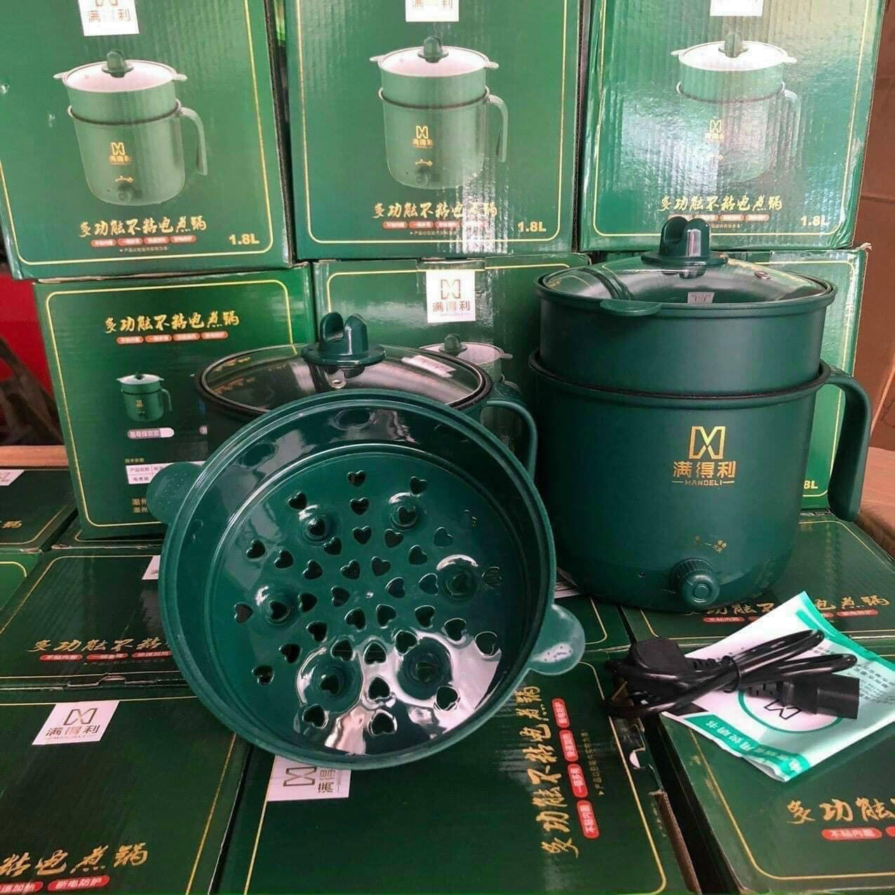 Nồi Lẩu Điện Mini, Nấu Mì 2 Tầng Kèm Giá Hấp Đa Năng Nướng, Luộc, Chiên Chống Dính Vấn Đá Tiện Lợi