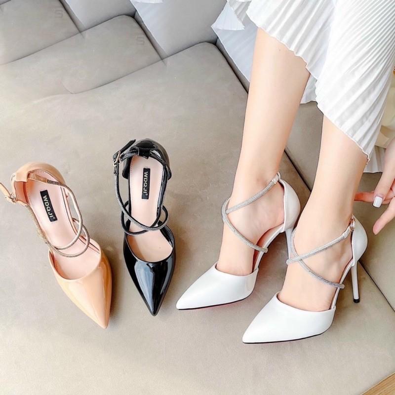 Giày Sandal nữ cao gót đính đá gót nhọn