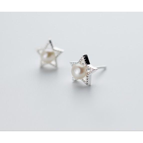 Khuyên tai bạc Ý s925 Sao đính hạt Ngọc E6786 - AROCH Jewelry