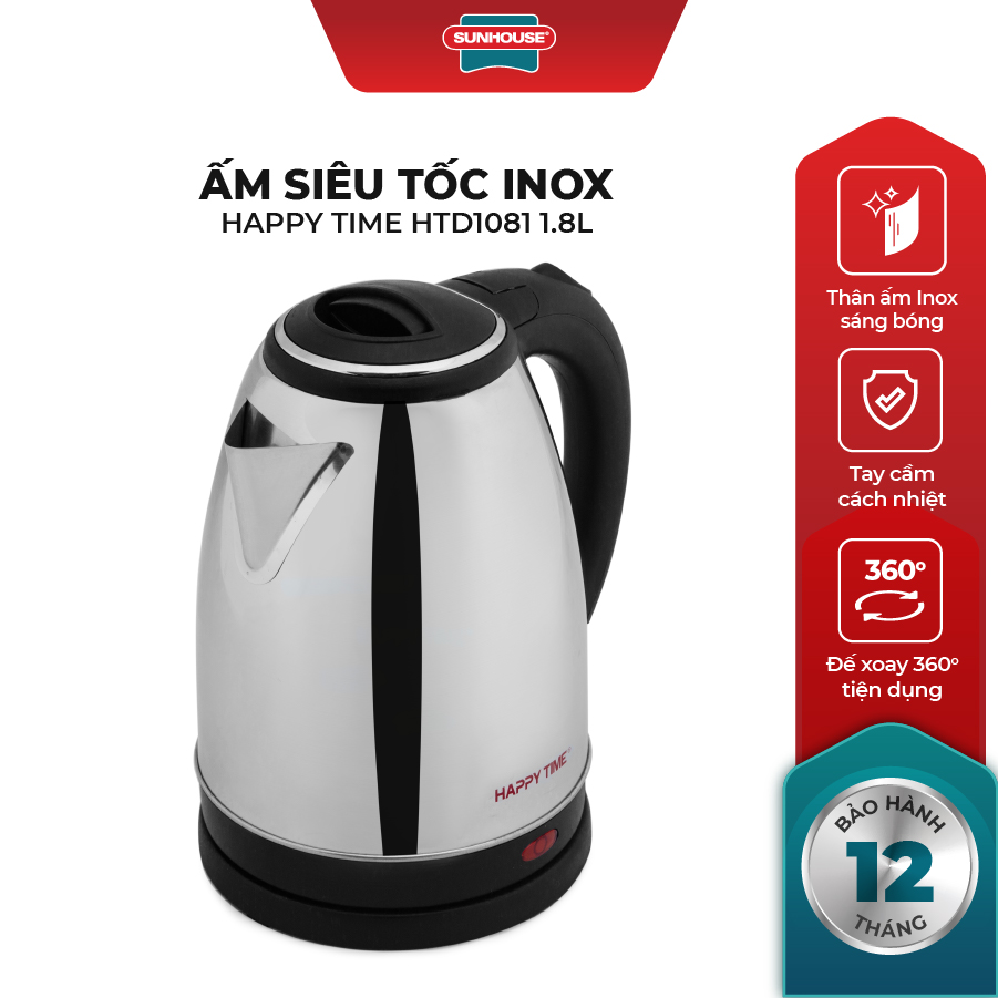 Ấm Siêu Tốc Inox Happy Time Sunhouse HTD1081 - Hàng chính hãng
