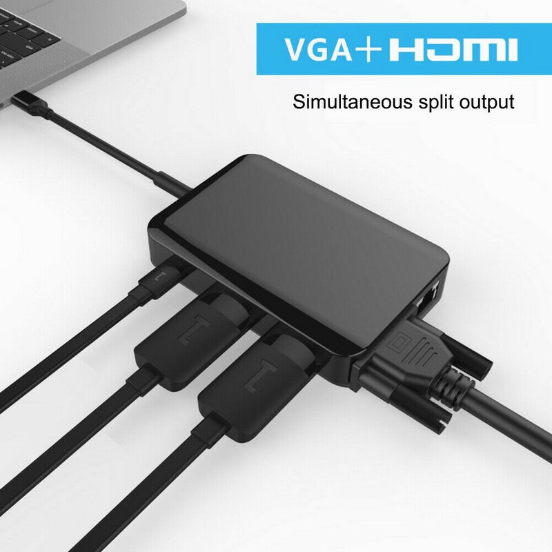 Hub USB Type-C đa chức năng HDMI/ VGA/ RJ45/ PD/ USB/ TF/ SD cho Macbook M1, Surface, Dell XPS