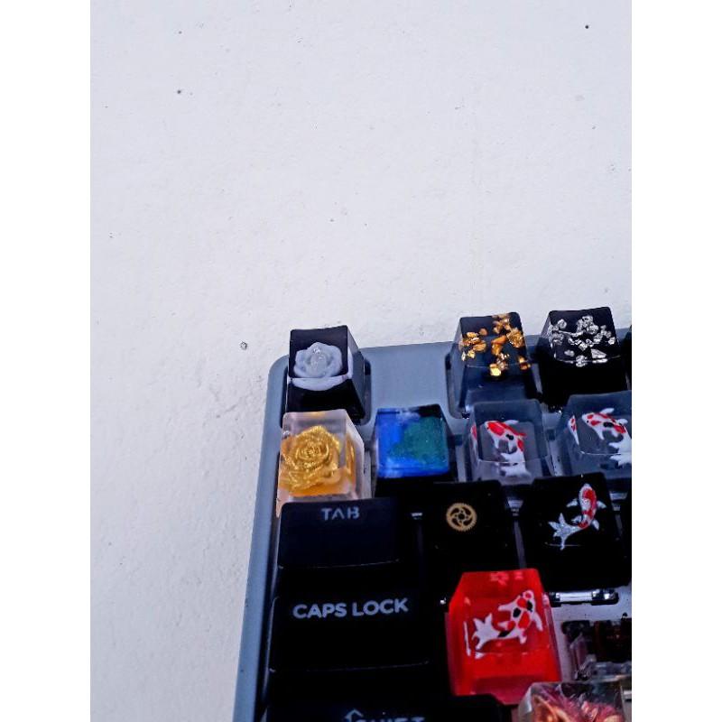 Keycap artisan hoa đào, hoa hồng trắng trang trí bàn phím cơ gaming