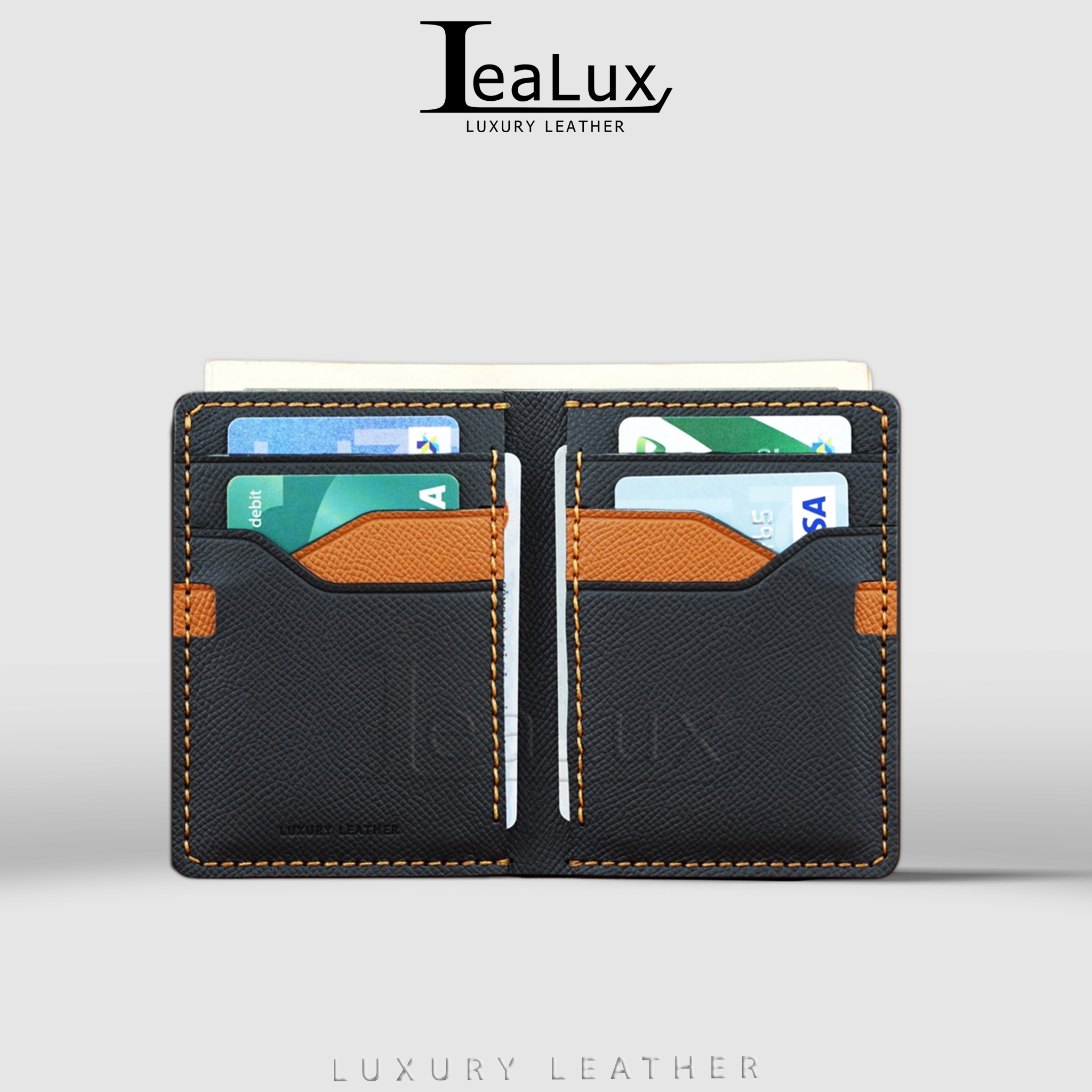 Vi Da Epsom Dáng Đứng Handmade Lealux Epsom Wallet 3 - 11 X 8.8 - Màu Đen