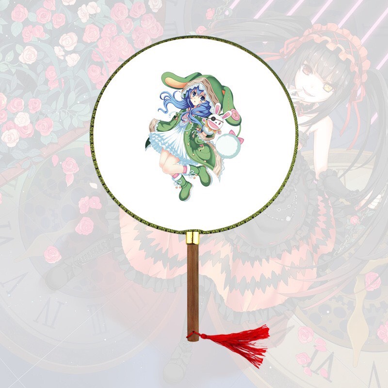 Qụat tròn cầm tay SET 4 quạt DATE A LIVE nhân vật khác nhau phong cách cổ trang . cosplay cán gỗ dây tuyến