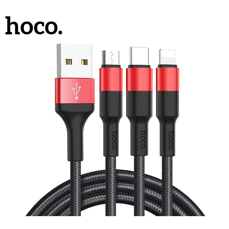 Dây Cáp Sạc Hoco 3 Đầu Bọc Dù Cao Cấp Lightning – Micro – TypeC hàng nhập khẩu