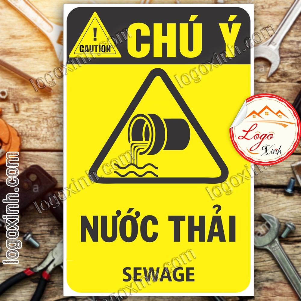 LOGO TEM STICKER CẢNH BÁO NƯỚC THẢI, SEWAGE - BIỂN CẢNH BÁO AN TOÀN LAO ĐỘNG