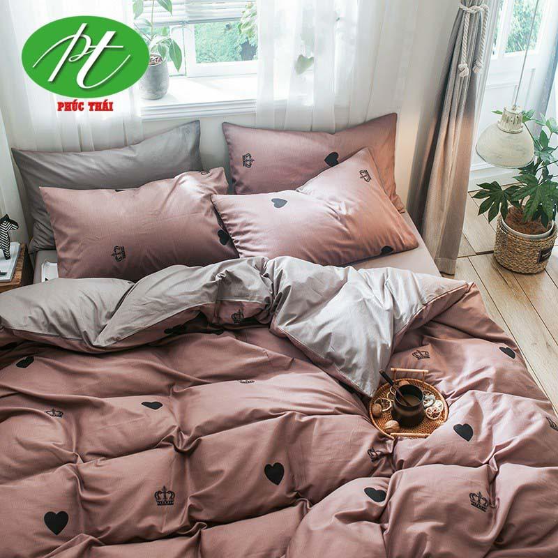 Bộ chăn ga cotton Poly họa tiết vương miện