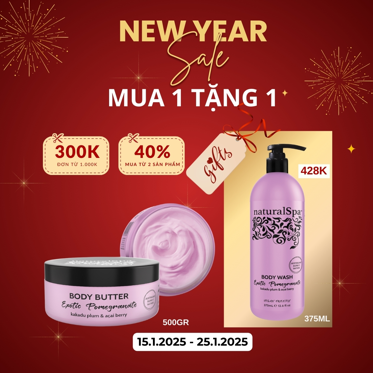 Bơ dưỡng thể tăng cường dưỡng chất, nuôi dưỡng, trẻ hóa làn da - naturalSpa Exotic Pomegranate Body Butter 200ml