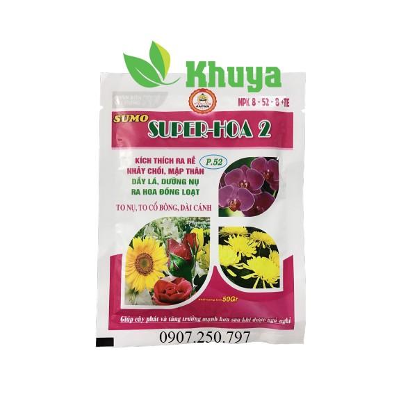 Phân bón vi lượng NPK 8-52-8+TE SUPER HOA 2 loại 50gr Kích thích ra rễ - Đâm chồi - Mập thân