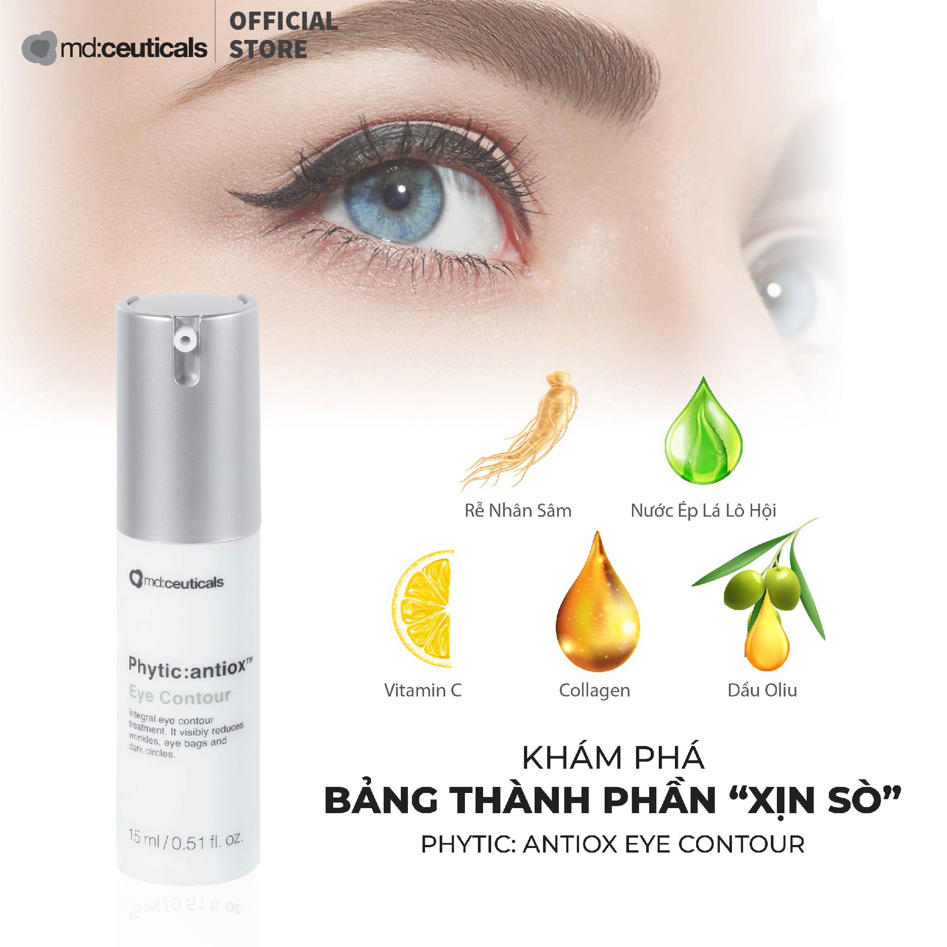 Kem xóa bọng mỡ, quầng thâm mắt và chống lão hóa Phytic:Antiox Eye Contour 15ml