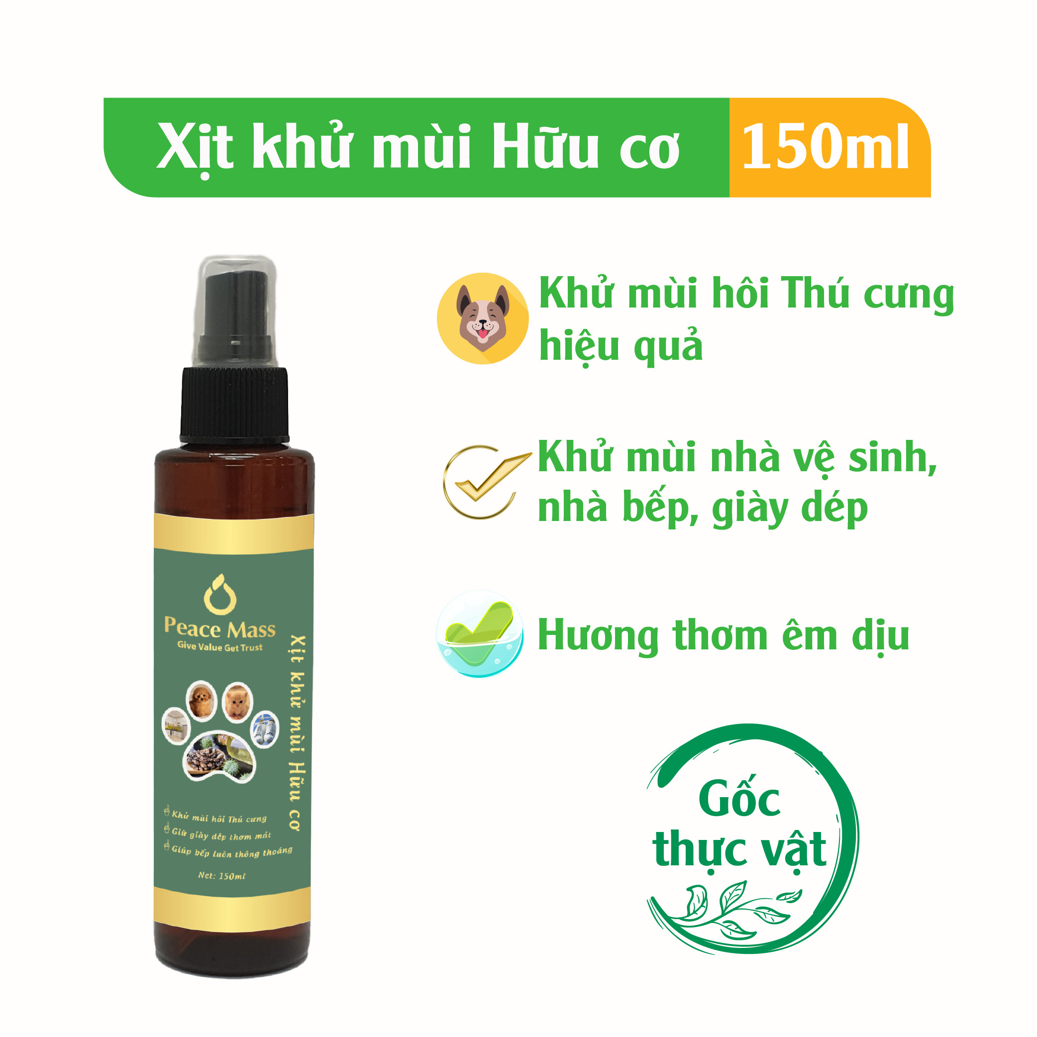 Xịt Khử Mùi Gốc Thực vật (Thuộc nhóm Sản phẩm Lành tính / Hữu cơ) Chai Xịt 150ml