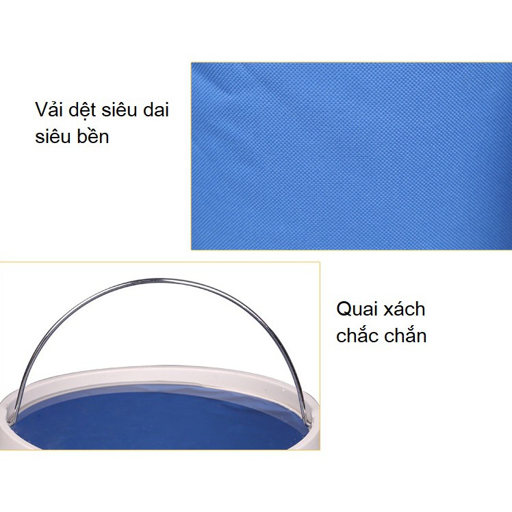 Xô vải gấp gọn đựng nước trên ô tô du lịch câu cá 11 Lít