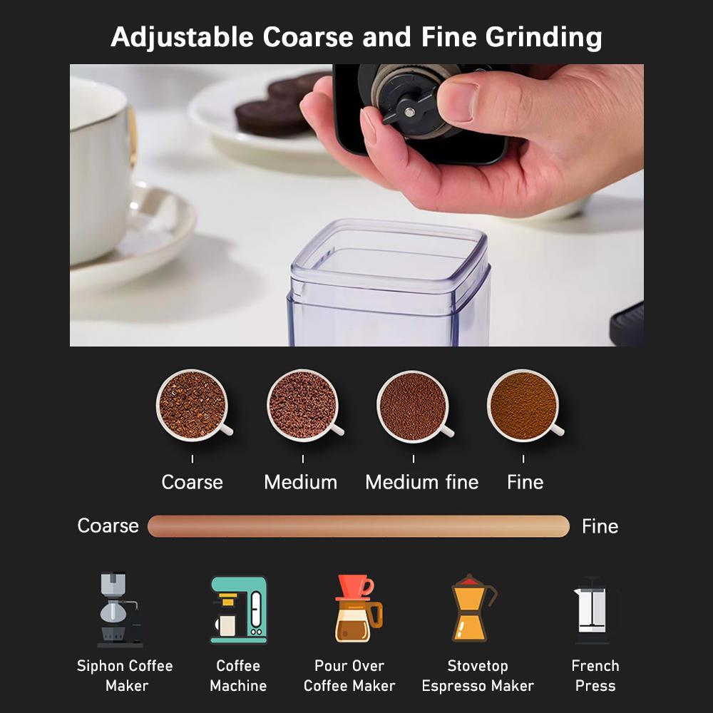 Portable Mini Electric Burr Coffee Grinder with Adjustable Coarse Fine Grinding Removable Chamber