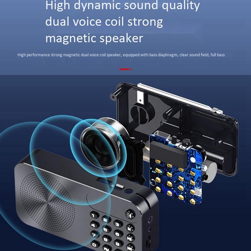 Q6 Multi-function Fm Radio 3600mah Battery Rechargeable Led Digital Display Radio
