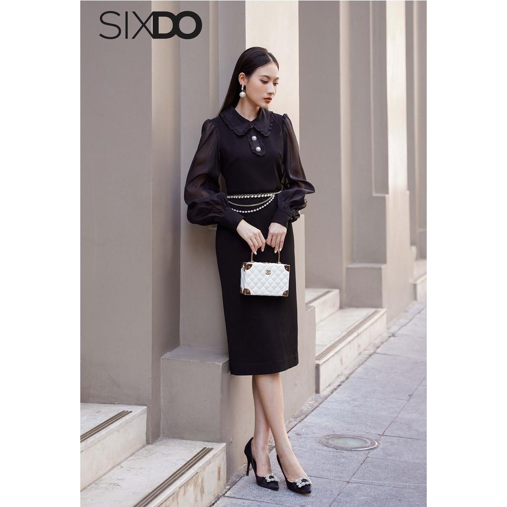 Đầm đen dệt thoi tay voan SIXDO