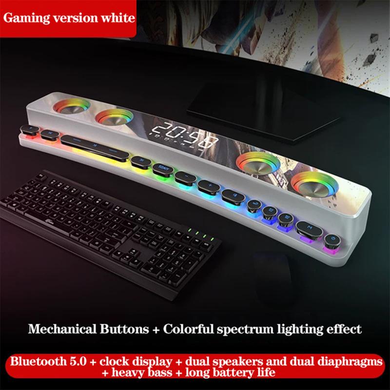 Soaiy SH39 Bluetooth RGB loa game không dây Stereo Subwofer usb aux tf pc máy tính âm thanh thanh âm thanh soundbar Color: Gaming version White