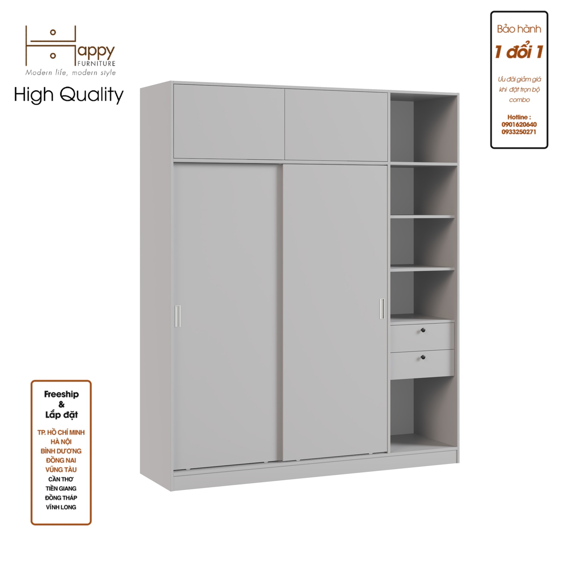 ELEGANT, Tủ quần áo cửa lùa 1m8x2m2 , 180cm x 54cm x 220cm , TCL_006