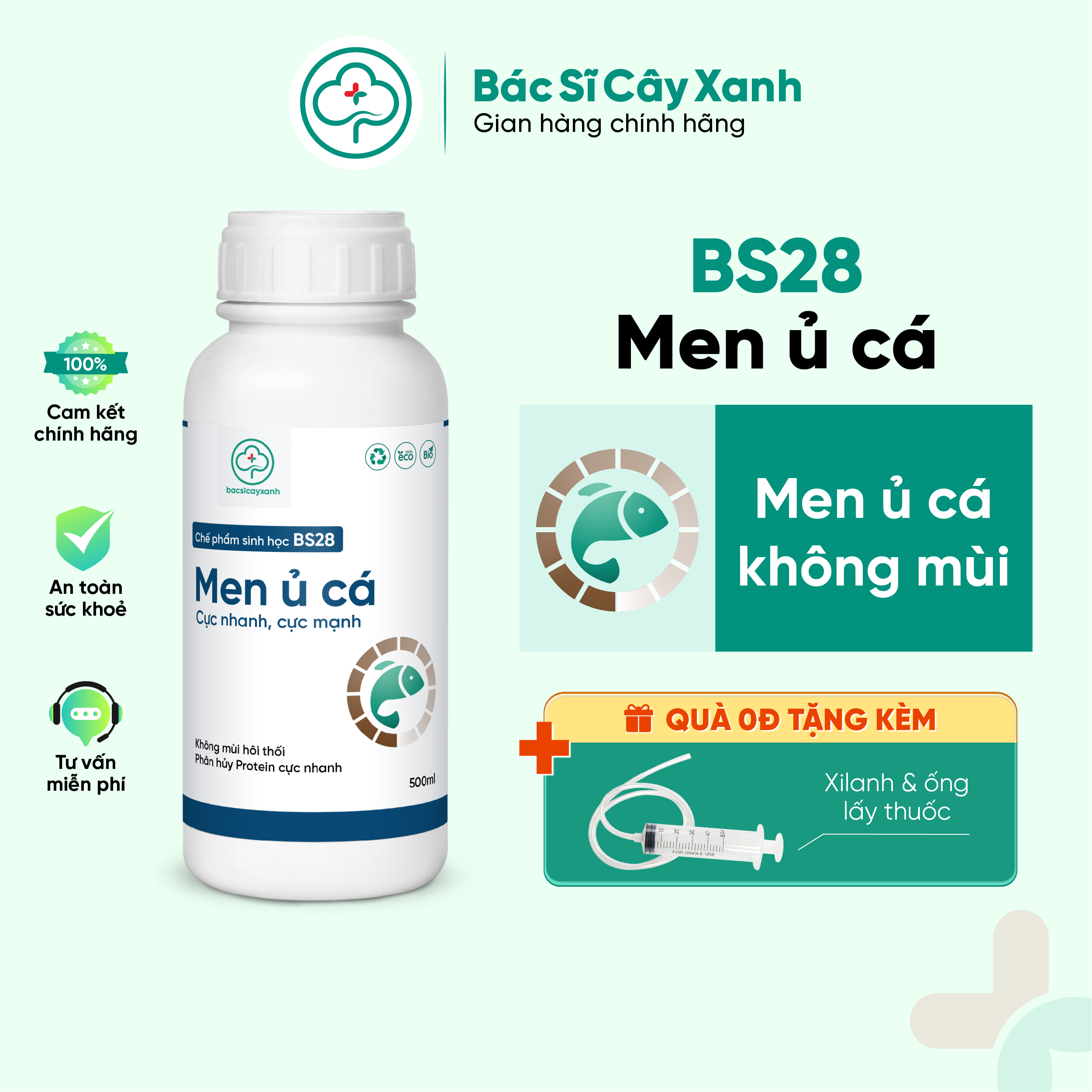 Men ủ cá thành phân đạm hữu cơ sinh học nhanh chống, không mùi hôi BS28 500ml NSX Bacsicayxanh