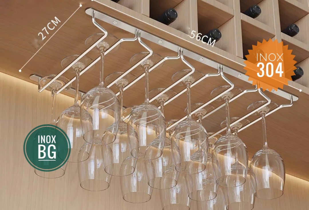 Giá gài ly, kệ treo ly 3/4/5/6/7 hàng sâu 22/27cm bằng inox 304