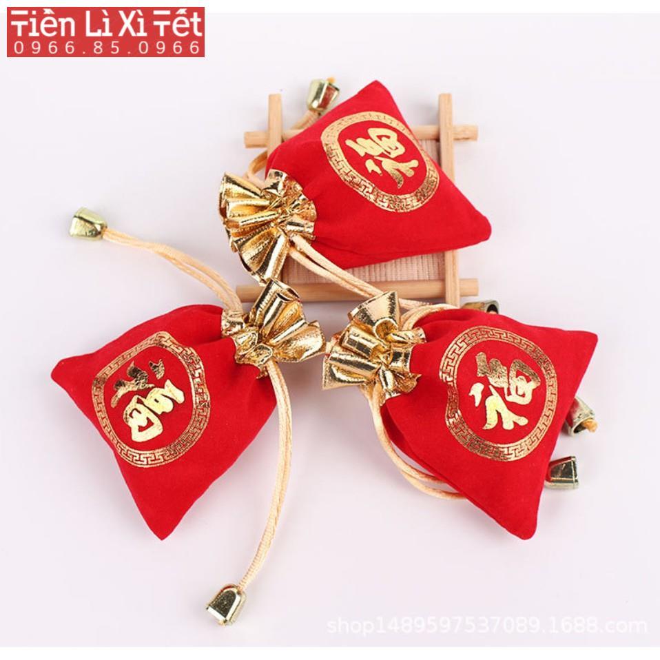 Túi gấm đỏ in chữ PHÚC / LỘC may mắn chiêu tài rước lộc, rất hợp phong thủy để lưu trữ đồ phong thủy
