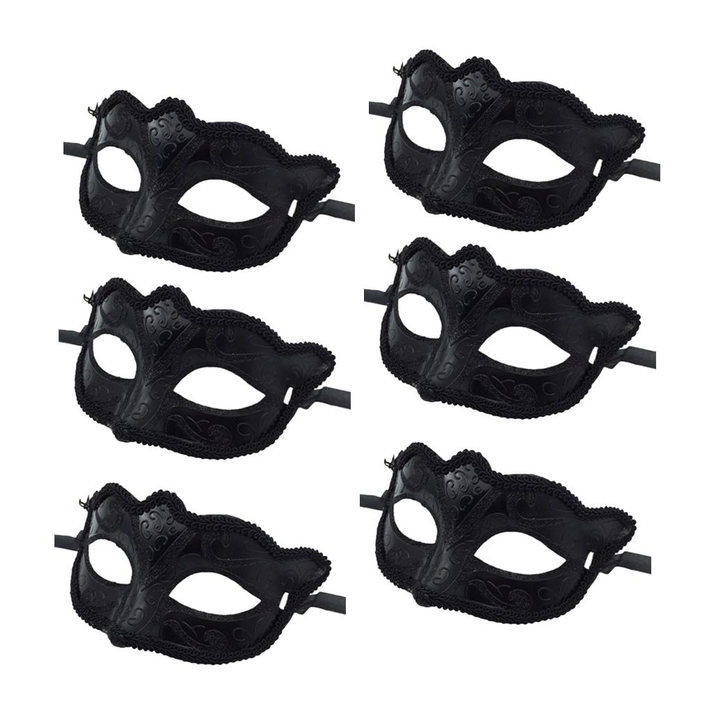6 Pieces Women Mens Masquerade Ball Mask Venetian Party Eye Mask Black