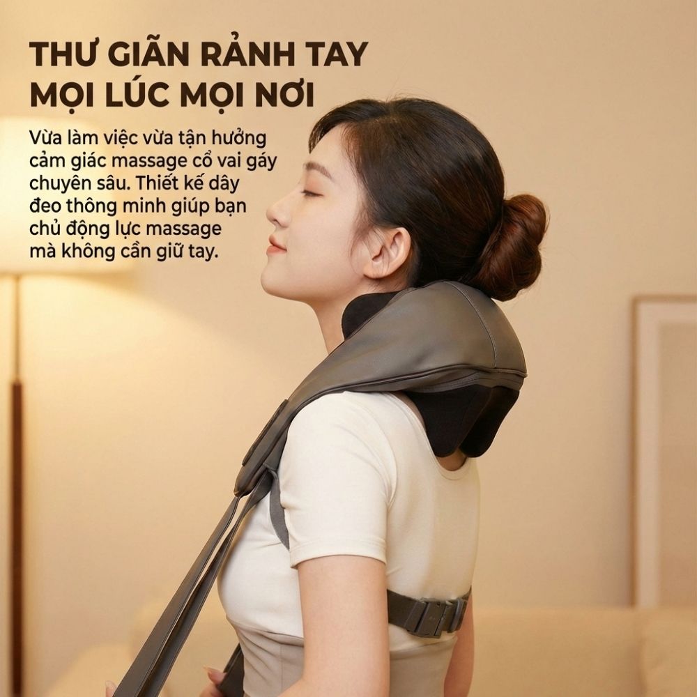 Máy massage cổ vay gáy 4D Kachi MK395 mô phỏng bàn tay người, chạy pin không dây tiện lợi - hàng chính hãng