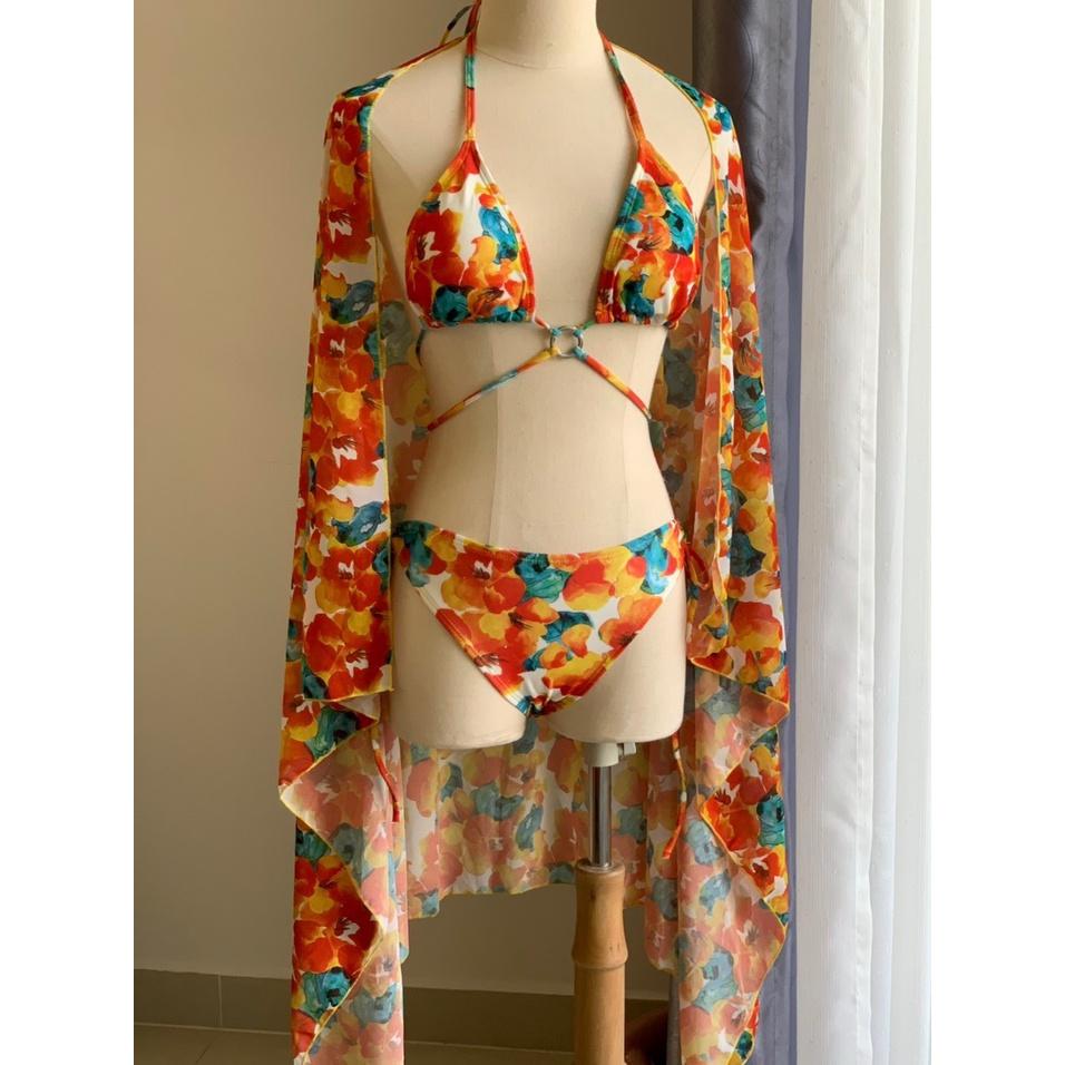 Bikini Đồ Bơi Hai Mảnh 3 Chi Tiết Họa Tiết Hoa Cam Độc Lạ BM-1182