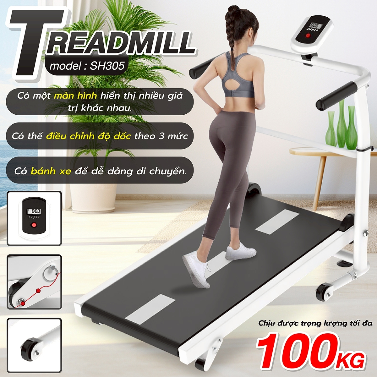 BG Máy chạy bộ cơ, máy chạy bộ không điện Treadmill SH305  thích hợp cho mọi lứa tuổi luyện tập (hàng nhập khẩu)