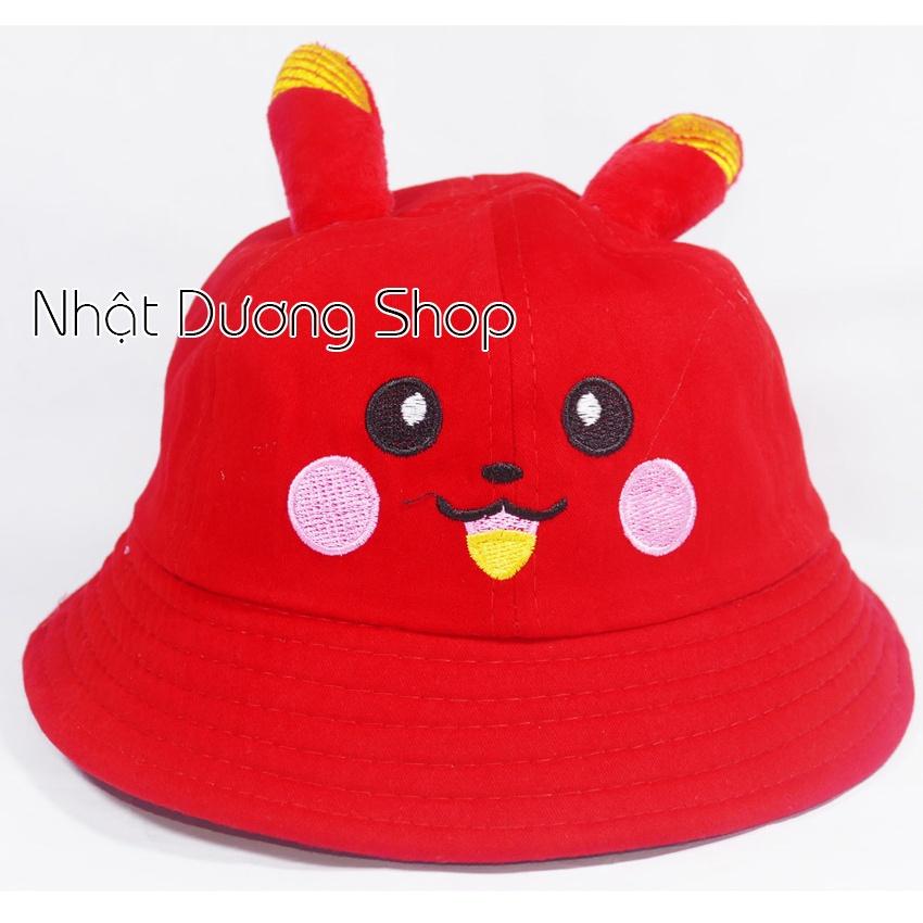 Mũ rộng vành trẻ em hình Pikachu dễ thương - Đỏ, Kem, Hồng chất liệu vải nhung cao cấp rất đẹp cho bé