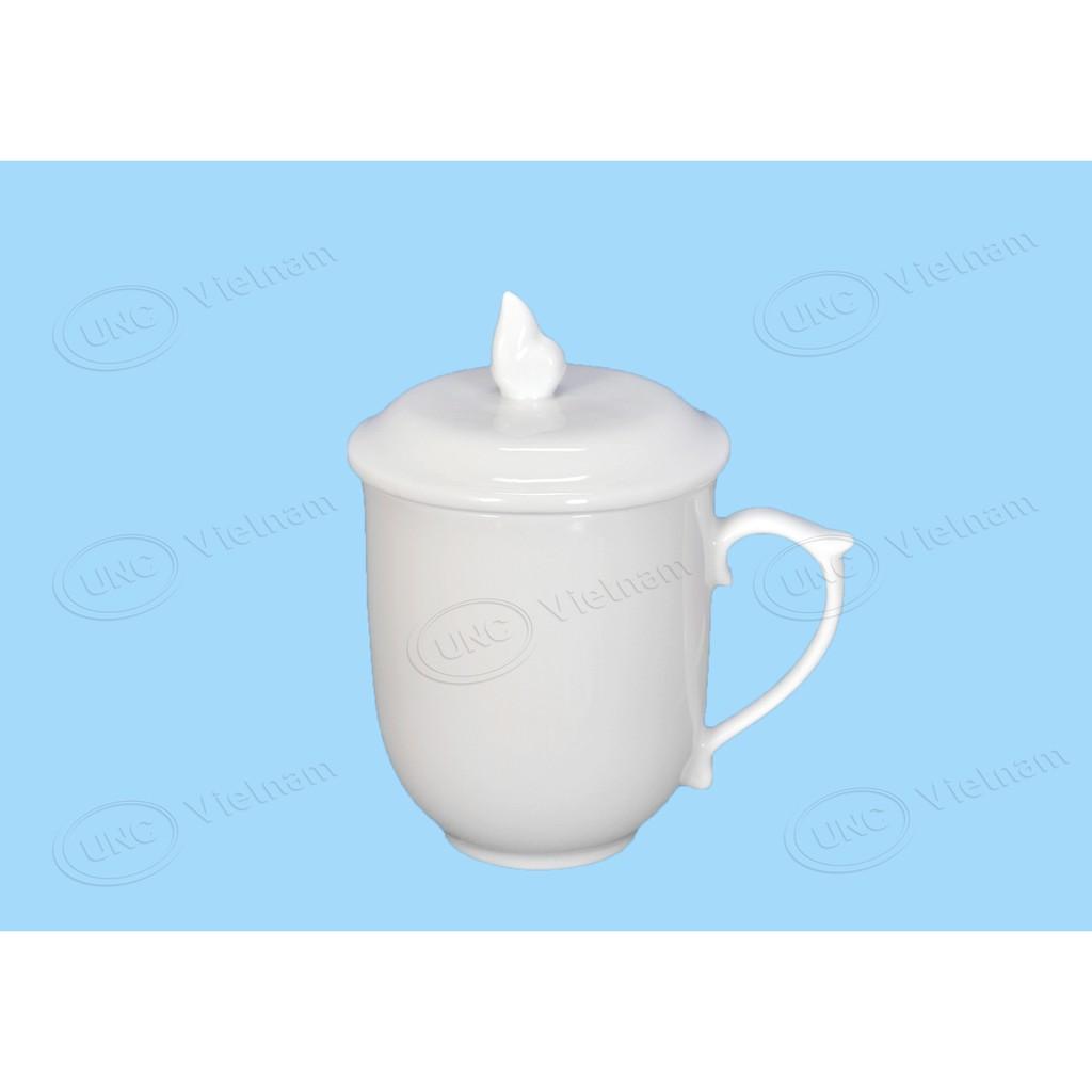 Cốc Sứ UNC Việt Nam - Cốc lửa có nắp, dung tích 330ml, màu trắng, không chứa Chì và Cadimi gây hại.
