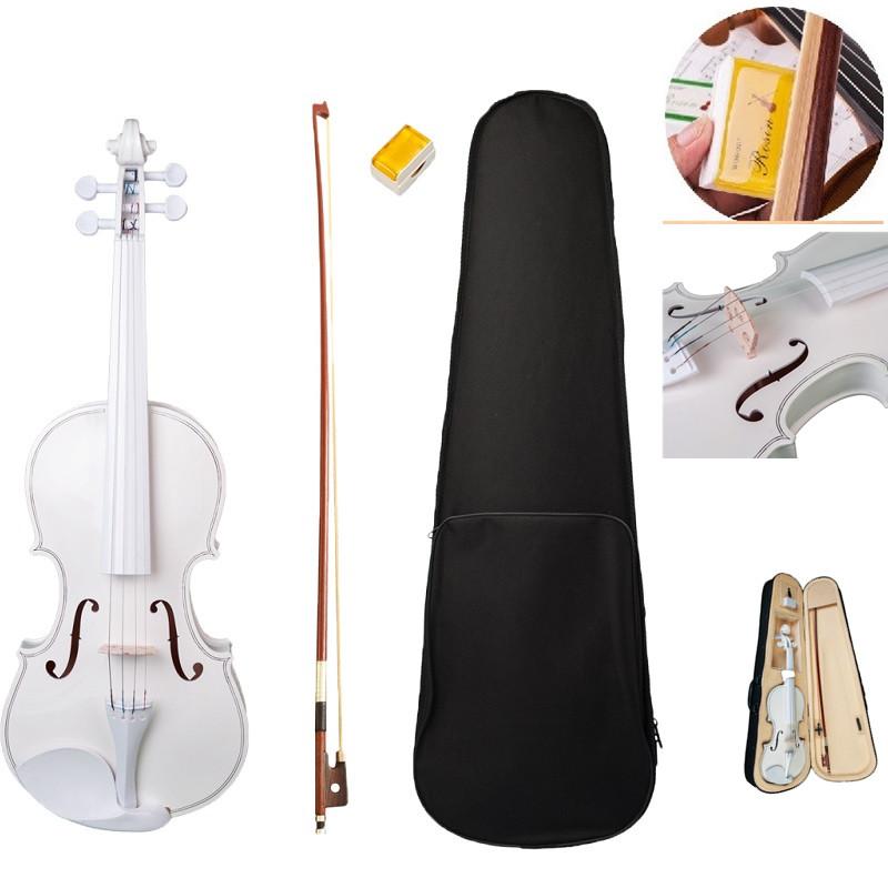 4/4 White Solid Wood Violin Kit With Case Bow Rosin For Beginners Students