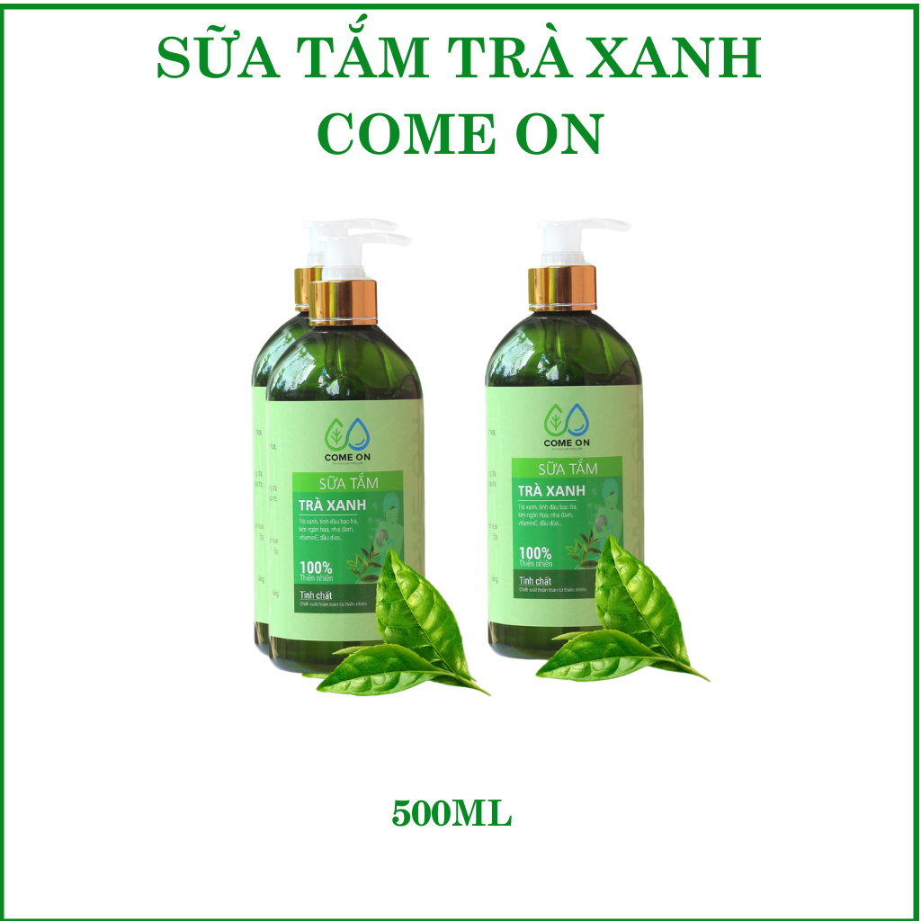 Sữa tắm trà xanh Come on chai 500ml, sữa tắm trắng da toàn thân, sữa tắm trị mụn lưng, cấp ẩm cho da
