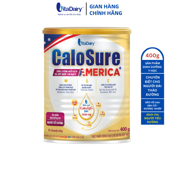 Sữa bột Calosure America+ 400g (Tiểu đường) bảo vệ cơ xương khớp, tim mạch, chống đột quỵ, tăng miễn dịch, vị thanh nhẹ - VitaDairy