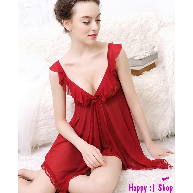 Đầm ngủ 2 dây cổ chữ V gợi cảm, váy ngủ cánh tiên sexy TK706