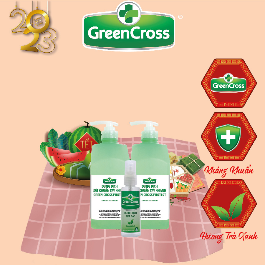 COMBO 2 CHAI 500ML SÁT KHUẨN TAY NHANH GREEN CROSS PROTECT - Tặng thêm 1 chai xịt Green Cross 70ml