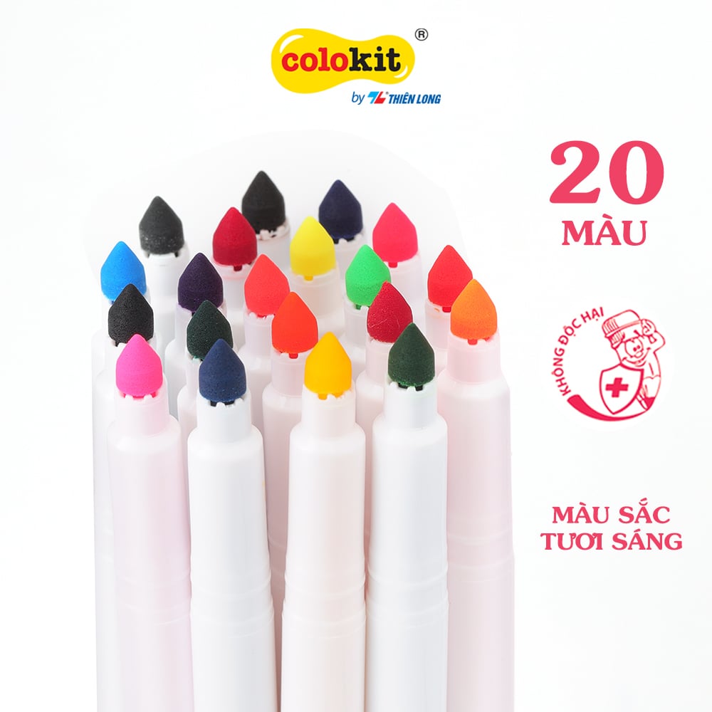 Bút lông màu Fiber Pen Thiên Long Colokit an toàn sử dụng tô màu, vẽ tranh, calligraphy, 20 màu basic FP-C03