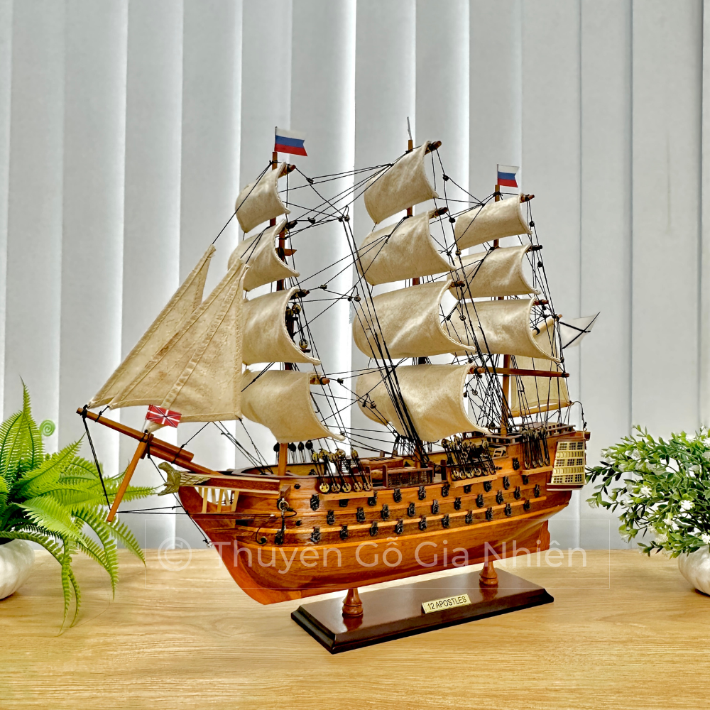 Mô Hình Thuyền Gỗ Phong Thủy Gia Nhiên, Thuyền Buồm Gỗ 12 APOSTLES Dài 40cm, Thuyền Trang Trí Xuất Khẩu Chất Lượng Cao