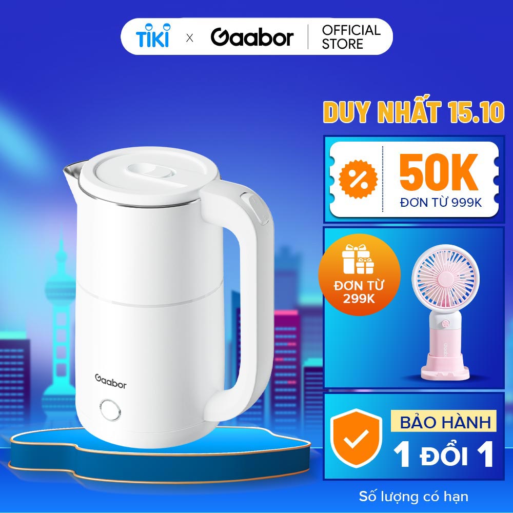 Bình đun siêu tốc GAABOR EK20M-WH02A dung tích lớn 2L 1500W Thép không gỉ - Hàng chính hãng